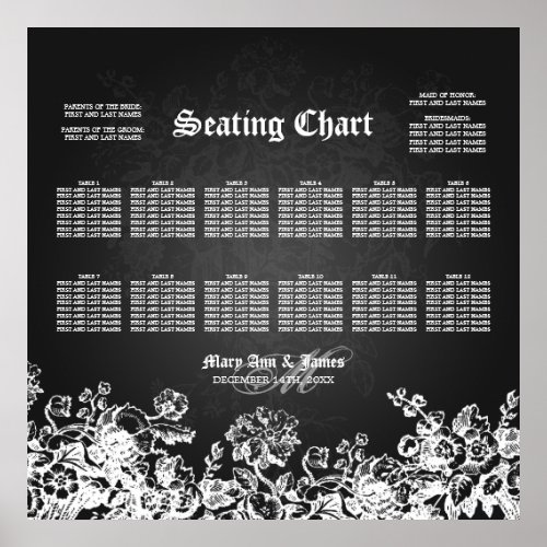 Wedding Seating Chart Victorian Flourish Black