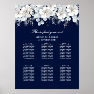 Wedding Seating Chart White flower sakura blue