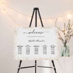 Wedding seating chart white gold glitter  foam board
