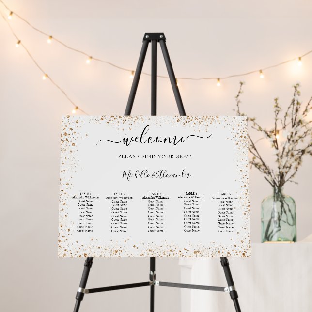 Wedding seating chart white gold glitter  foam board (In Situ (Stand))