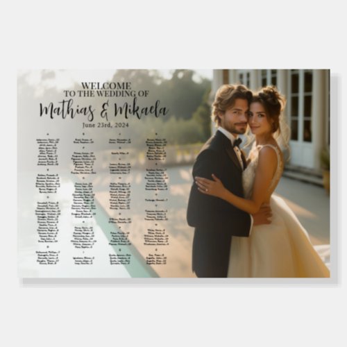 Wedding seating chart with photo alphabetical foam board