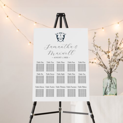 Wedding Seating Charts Classic Monogram Crest Navy Foam Board