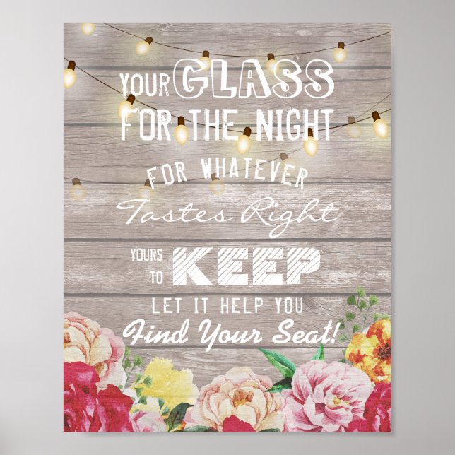 Wedding Seating Glass For The Night Find Your Seat Poster (Front)