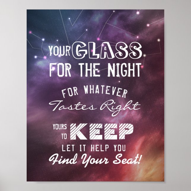 Wedding Seating Glass For The Night Find Your Seat Poster (Front)
