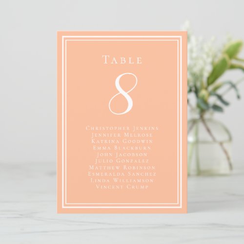 Wedding Seating Guest List Peach Table Number Card