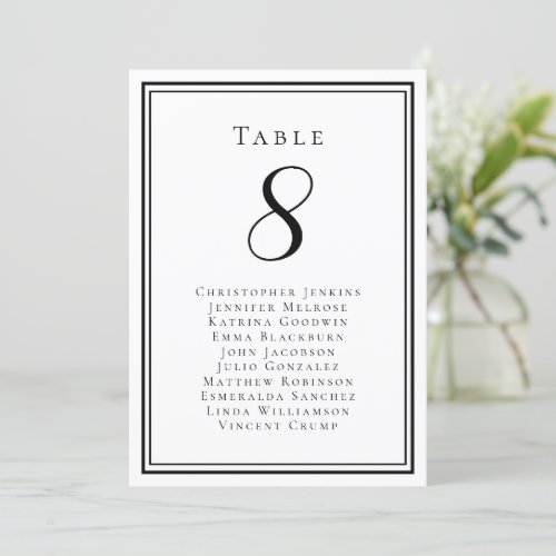 Wedding Seating Guest Table Number Black  White
