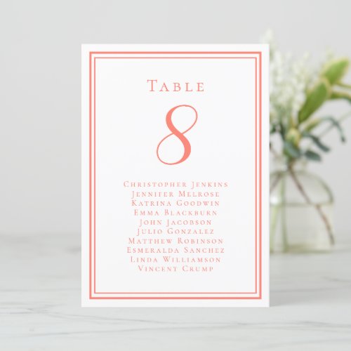 Wedding Seating Guest Table Number Coral White