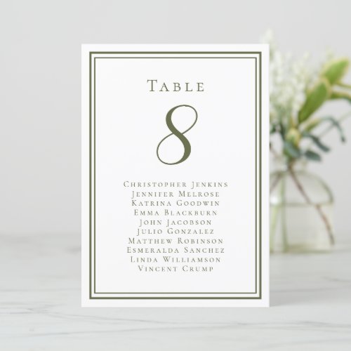 Wedding Seating Guest Table Number Olive Green