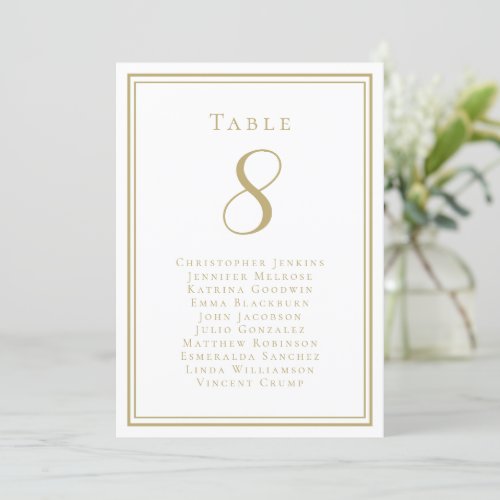 Wedding Seating List Guest Table Number Chic Gold