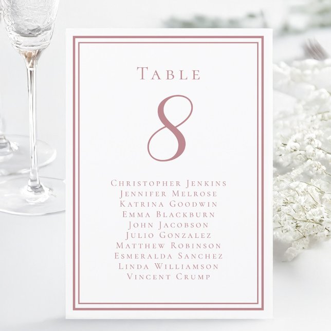 Wedding Seating List Guest Table Number Dusty Rose (Creator Uploaded)