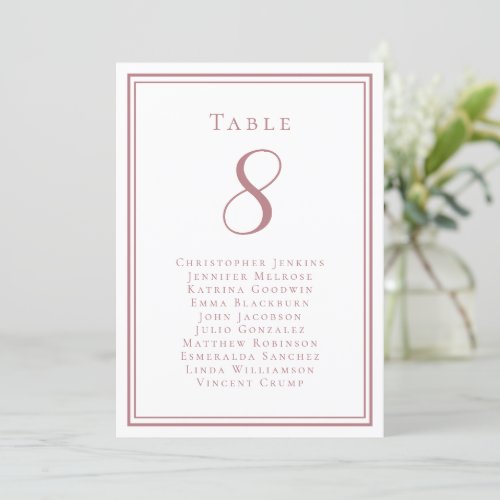 Wedding Seating List Guest Table Number Dusty Rose