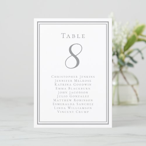 Wedding Seating List Guest Table Number Gray White