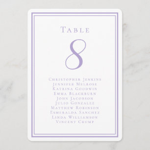 Wedding Seating List Guest Table Number Lavender