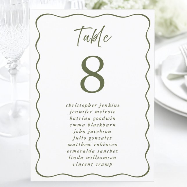 Wedding Seating List Wavy Frame Green Table Number (Wedding Seating List Wavy Frame Green Table Number)