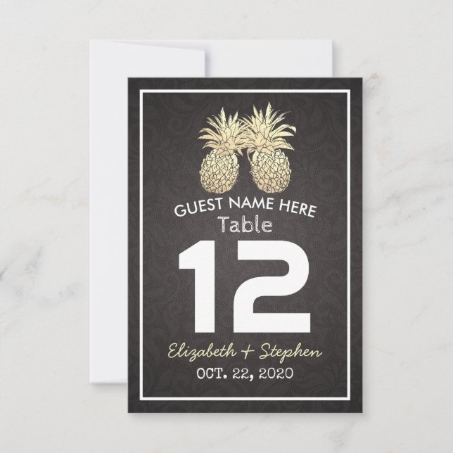 Wedding Seating Place Table Number Gold Pineapples (Front)