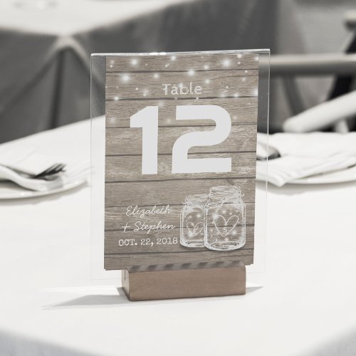 Wedding Seating Place Table Number Mason Jar Light