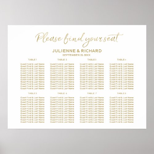 Wedding Seating Plan 8 Tables Gold Sign