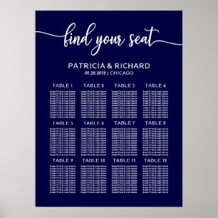 Wedding Seating Plan Board Chic Navy Blue Poster