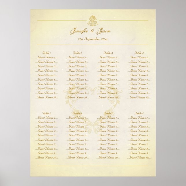 Wedding Seating Plan Chart Vintage Parchment Paper (Front)
