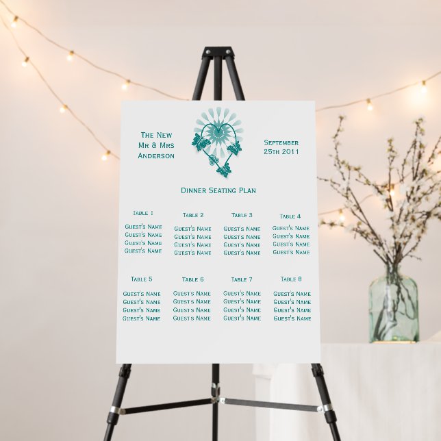Wedding Seating Plan Foam Board Teal Butterflies (In Situ (Stand))