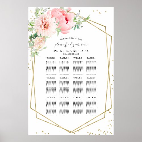 Wedding Seating Plan Geometric Blush Floral Poster