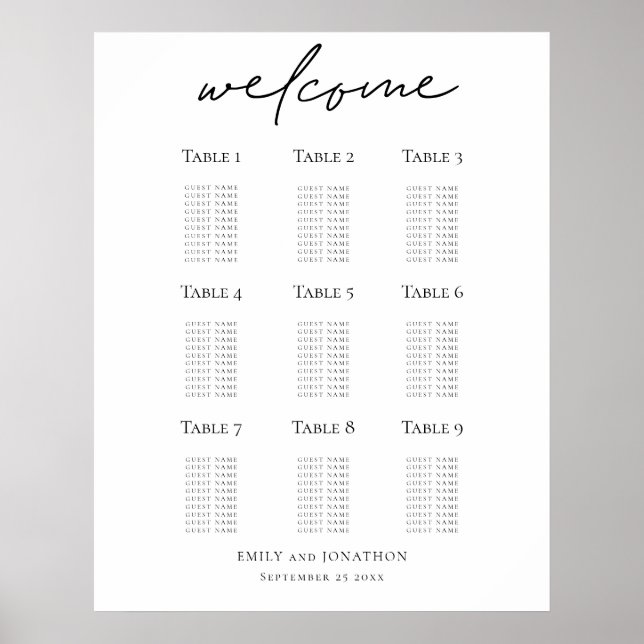 Wedding Seating Plan Welcome Script Printable Poster (Front)