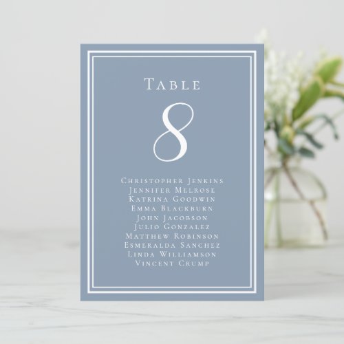 Wedding Seating Table Number Guest List Dusty Blue