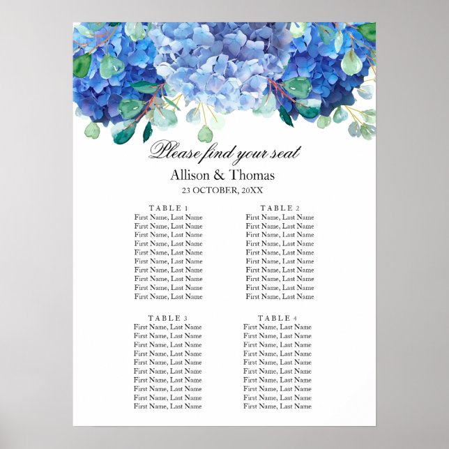 Wedding Seating Welcome banner blue hydrangea Poster (Front)