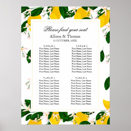 Wedding Seating Welcome banner Lemon yellow Poster