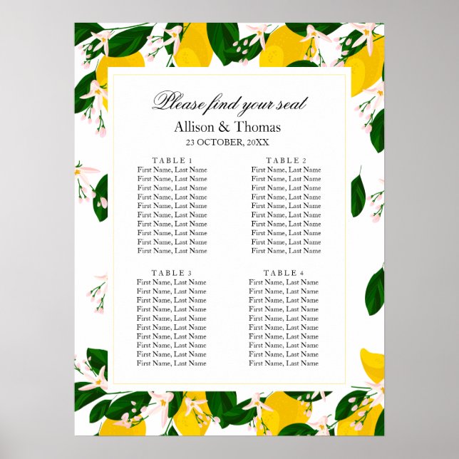 Wedding Seating Welcome banner Lemon yellow Poster (Front)