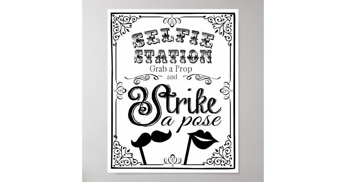 Wedding Selfie Photo Booth Sign Black And White Zazzle