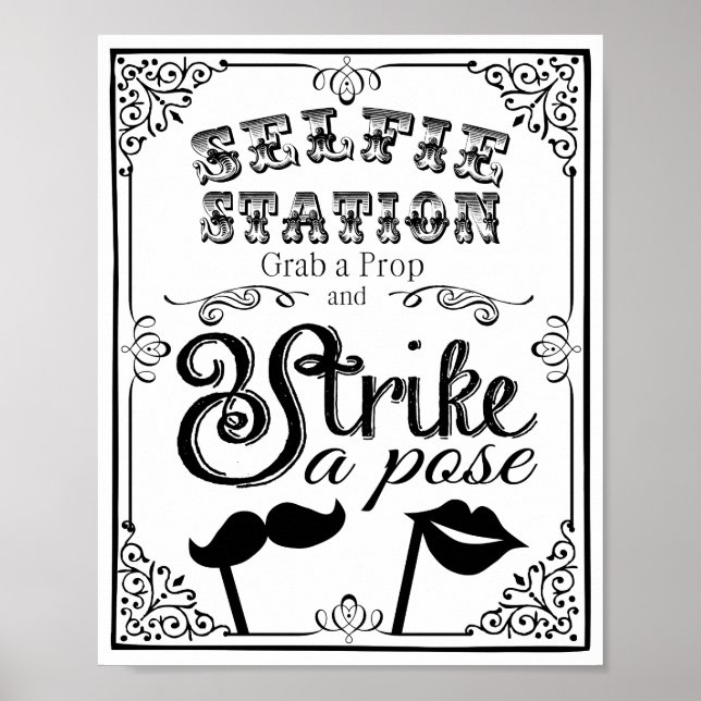 Wedding selfie photo booth sign black and white (Front)