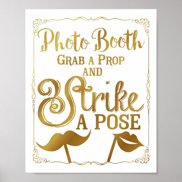 Wedding Selfie Photo Booth Sign Elegant Gold Poster