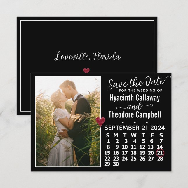 Wedding September 2024 Calendar Custom Photo Black Save The Date (Front/Back)