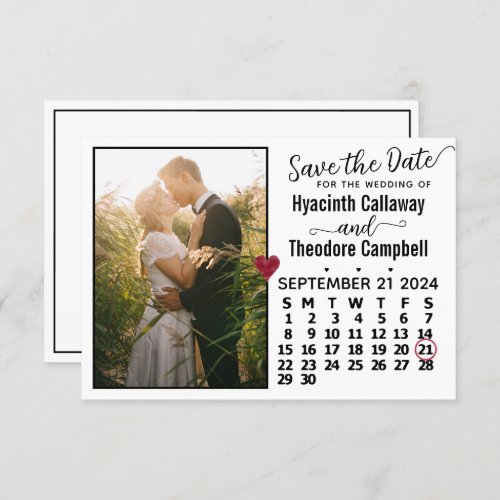 Wedding September 2024 Calendar Custom Photo White Save The Date