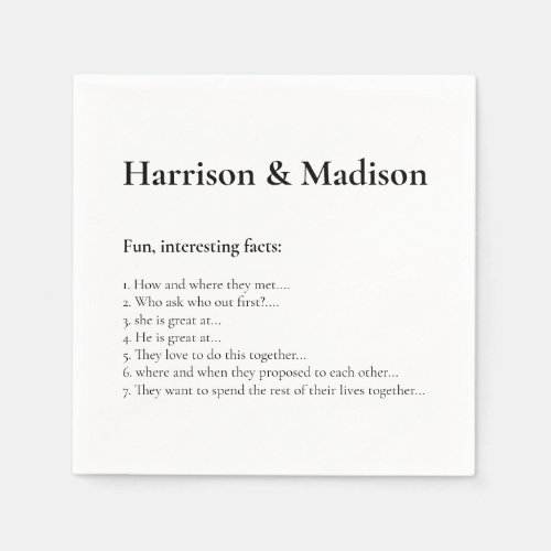 Wedding Serif names Couple Fun Facts paper Napkins