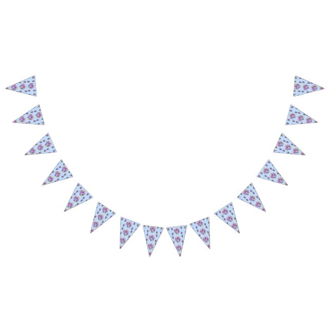 Wedding Shabby Blue Pastel Flowers Floral Party Bunting Flags (All)