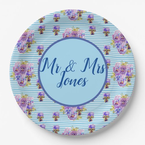 Wedding Shabby Pansy Blue Vintage Floral Flower Paper Plates