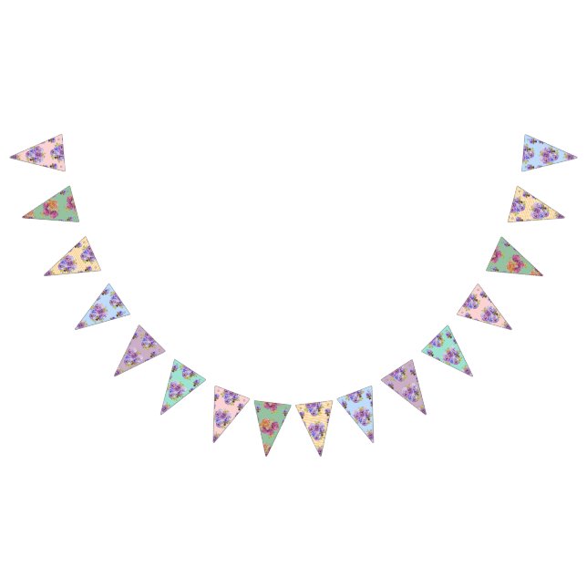 Wedding Shabby Pastel Flowers Floral Party Bunting Flags (All)