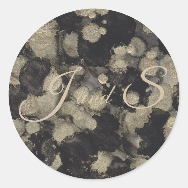 Wedding Shades of Black and Golds Classic Round Sticker (Front)