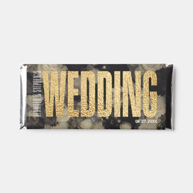 WEDDING Shades of Black n Gold Hershey Bar Favors (Front)