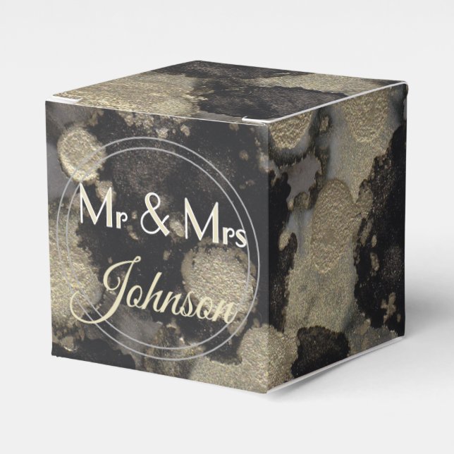 Wedding Shades of Blacks and Golds Classic Favor Boxes (Front Side)