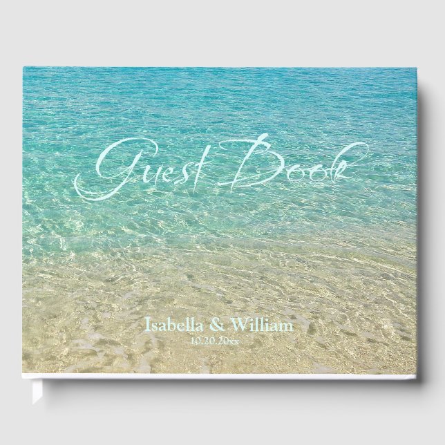 Wedding Shallow Water Personalized Turquoise, Sand Guest Book (Front)
