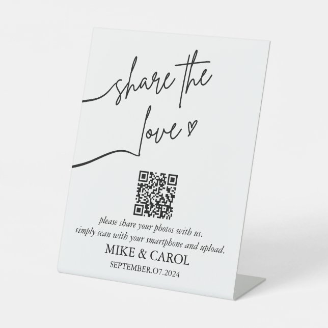 Wedding Share The Love Photo Share QR Code Pedestal Sign (Front)