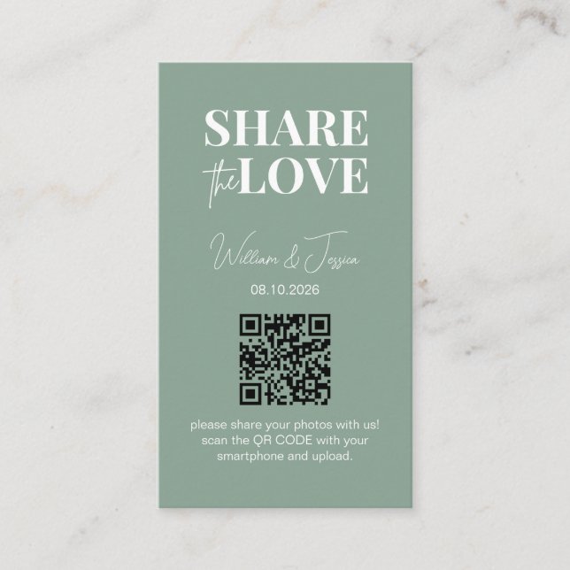 Wedding Share The Love | Photo Sharing QR Code Enclosure Card (Front)