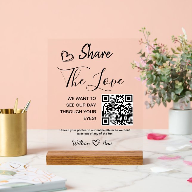 Wedding Share The Love QR Code Tabletop  Acrylic Sign (Wedding)
