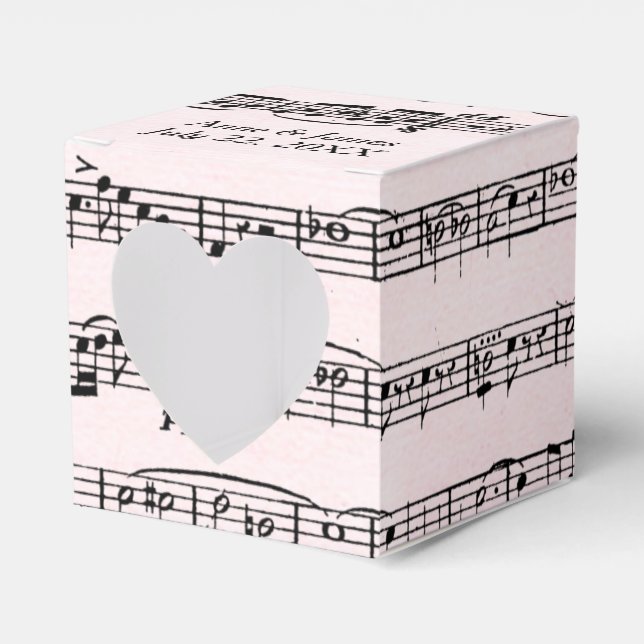 Wedding Sheet Music On Blush Pink Favor Boxes (Front Side)