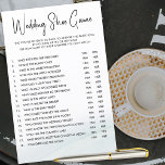 Wedding Shoe Couples Shower Game Green Wash<br><div class="desc">Wedding Shoe Couples Shower Game. Simple and fun game involving the happy couple and their guests. "Wedding Shoe Game" title stands out in hand lettered calligraphy with casual elegance. Chic minimalist design with black and white typography on a white background finished, with a gentle watercolor wash and soft green color...</div>