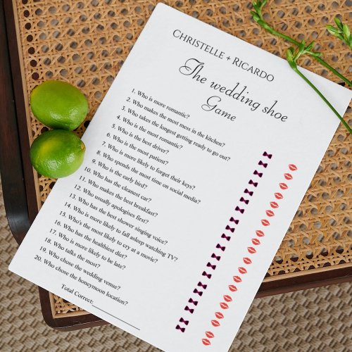 Wedding shoe game bridal shower game card