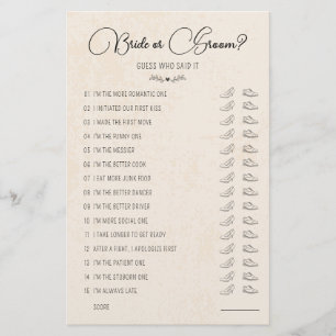 Wedding Shoe Game Bride or Groom Rustic Paper